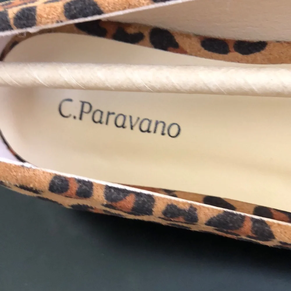 C.Paravano Brown Animal Print Flats with Silver Buckle Size 8